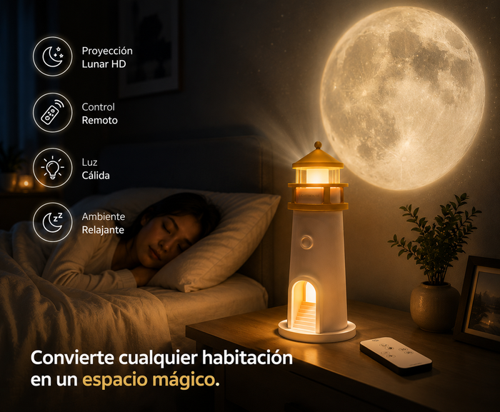 Faro de la Calma — Lámpara Proyector de Luna con Bluetooth