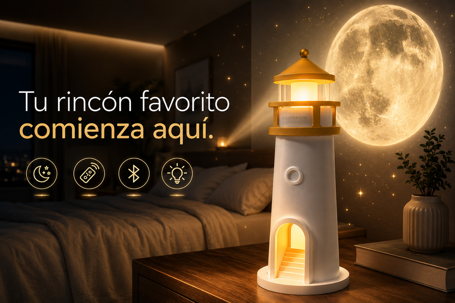 Faro de la Calma — Lámpara Proyector de Luna con Bluetooth